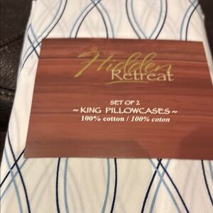 Pillowcases 2 king size new cotton Hidden Retreat 20” x 40” blue ogee stripe